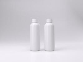 3D render empty white milk bottle mockup template photo in white background front view.