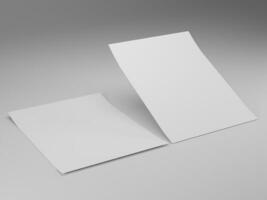 3D render two white paper letterheads for mockup template with white background side view photo