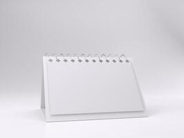 3D render empty white desk calendar mockup template photo with white background front left view