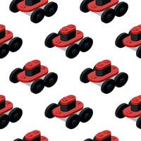 Pattern of robotic lawnmowers in isometry on a white background. Vector