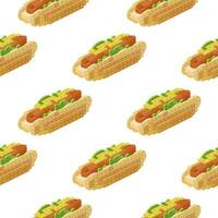 Hot dog pattern in isometry on a white background. Vector