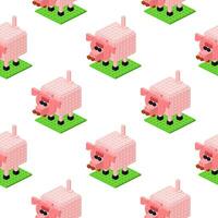 Pattern of piglets in isometry on a white background. Vector