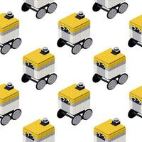 Pattern of delivery robots in isometry on a white background. Vector