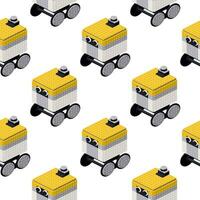 Pattern of delivery robots in isometry on a white background. Vector