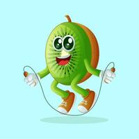 kiwi personaje haciendo salto a la comba cuerda vector