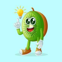 kiwi character thinking with a light bulb vector