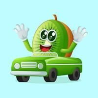 kiwi character playing with car toy vector