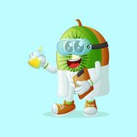 kiwi character as a scientist holding a beaker and wearing safety goggles vector