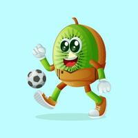 kiwi personaje pateando un fútbol pelota vector