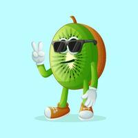 kiwi character with a cool face and sunglasses vector