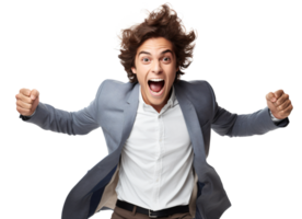 Young Businessman Excite and Exhilarate with Emotionally Complex on Transparent Background -  AI Generated png