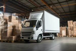 white delivery truck side view cargo truck advertising Generative AI photo