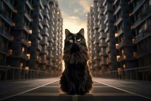 A cat with long fur sits in the condominium . for advertisement apartment , . Generative AI photo