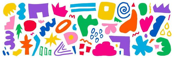 Abstract set of colorful hand drawn various shapes, curls, forms and doodle objects. Trendy vector illustration