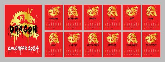 calendario de 2024. chino continuar nuevo año. dorado frio continuar en un rojo antecedentes. pintada y pintar vector