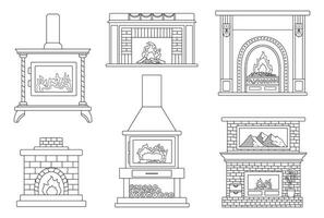 Hand drawn Kids drawing Cartoon Vector illustration set of fireplaces Isolated on White Background