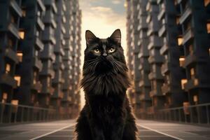 A cat with long fur sits in the condominium . for advertisement apartment , . Generative AI photo