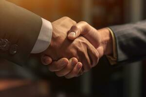 Handshake and congratulating greetings and their successful .AI Generative. photo
