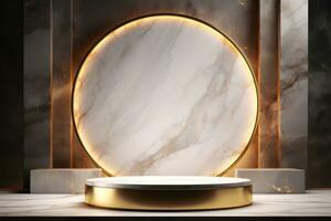 marble display podium for mockup . product advertisement . generative ai photo