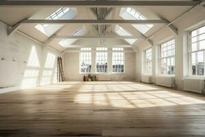 Empty room interior with concrete walls, backgroud with copy-space. Generative AI photo