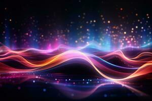 Futuristic point wave. Abstract background with a dynamic wave. Generative AI photo