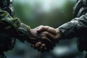 Handshake and congratulating greetings and their successful .AI Generative. photo