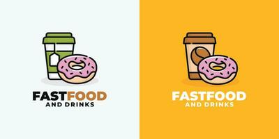 Donut and drink fast food logo design vector