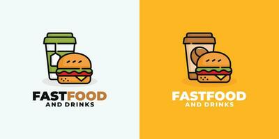 hamburguesa y bebida rápido comida logo diseño vector