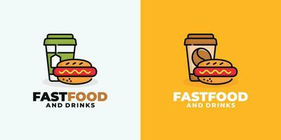 Hot dog and drink fast food logo design vector