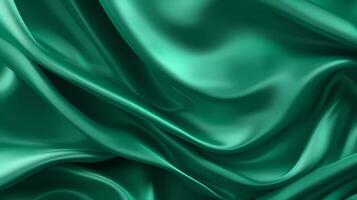 AI Generated Close-up texture of royal green silk satin can use as abstract background with copy space. Beautiful soft wavy folds on shiny fabric. photo