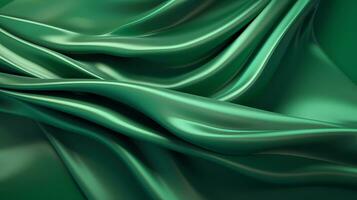 AI Generated Close-up texture of royal green silk satin can use as abstract background with copy space. Beautiful soft wavy folds on shiny fabric. photo