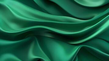 AI Generated Close-up texture of royal green silk satin can use as abstract background with copy space. Beautiful soft wavy folds on shiny fabric. photo