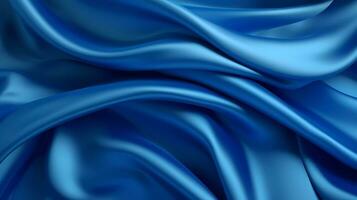 AI Generated Close-up texture of royal blue silk satin can use as abstract background with copy space. Beautiful soft wavy folds on shiny fabric. photo