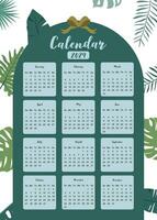 2024 table calendar year.week start on sunday with safari style that use for vertical digital and printable A4 A5 size vector