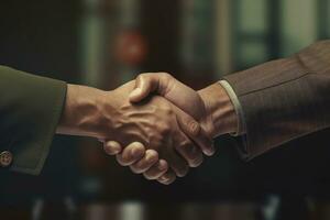 Handshake and congratulating greetings and their successful .AI Generative. photo