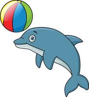 linda azul delfín dibujos animados jugando playa pelota vector