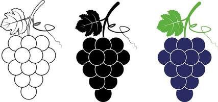 outline silhouette Bunch of wine grapes icon set vector