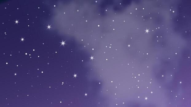 Night sky with clouds and many stars. Abstract nature background with stardust in deep universe. Vector illustration.