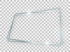 Double silver shiny trapezoid frame with glowing effects and shadows on background. Vector illustration