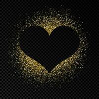 Heart shape frame with golden glitter on dark background. Greeting card with empty dark background. Vector illustration.