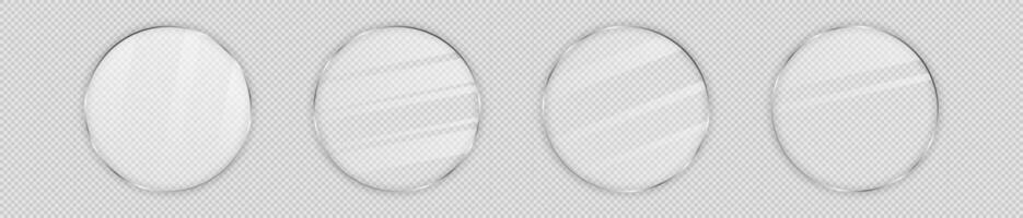 Set of four glass plates in circle frame isolated on background. Vector illustration.