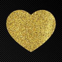 Gold glittering heart on dark background. Background with gold sparkles and glitter effect. Vector illustration