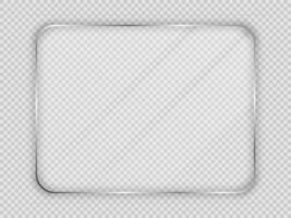 Glass plate in rounded rectangular frame isolated on background. Vector illustration.