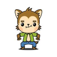 Cute And Kawaii Style Halloween Warewolf Cartoon Character vector