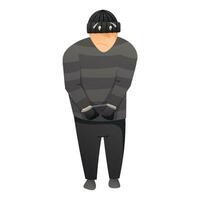 Vector cartoon isolated illustration of a male thief or crook in a mask and gloves. Detention of a criminal, handcuffed hands.