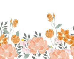 Hand Drawn Rose and Magnolia Flower Seamless Background vector