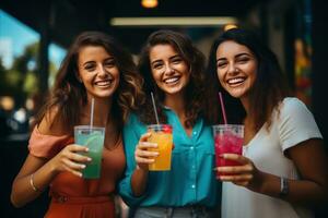 Variety of alcoholic drinks and cheerful business person. generative AI photo
