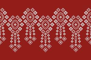 Ethnic geometric fabric pattern Cross Stitch.Ikat embroidery Ethnic oriental Pixel pattern red background. Abstract,vector,illustration. Texture,clothing,frame,decoration,motifs,silk wallpaper. vector