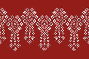 Ethnic geometric fabric pattern Cross Stitch.Ikat embroidery Ethnic oriental Pixel pattern red background. Abstract,vector,illustration. Texture,clothing,frame,decoration,motifs,silk wallpaper. vector