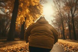 exceso de peso mujer yendo para un correr, generado ai, generado, ai foto